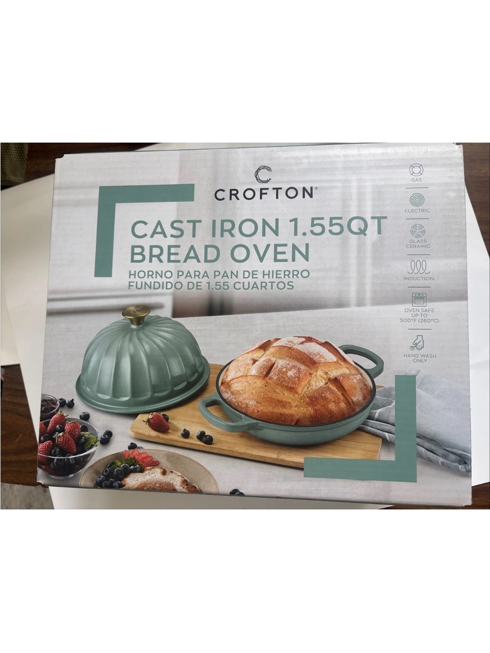 717220 Crofton Cast Iron Bread Oven Enameled Cream Silver Knob Aldi NIB 1.55QT